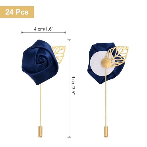uxcell 24pcs Navy Blue Rose Boutonnieres Flower Buttonholes Pocket Boutonnieres Pins for Wedding Ceremony Anniversary Prom Formal Dinner Party - color: Navy Blue