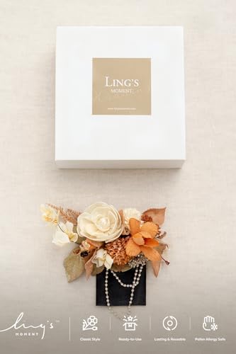 Ling's moment Pocket Boutonniere Single, Boutonniere for Men Groom for Wedding, Prom, Homecoming, Anniversary, Graduation, etc.Rust Boho Sola Wood, 6" W x 5" H - color: Or-rust Boho & Sola Wood, size: 6" W x 5" H