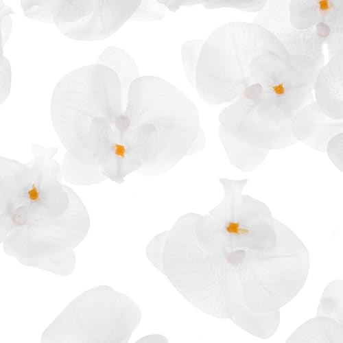 M METERXITY 20-Pack Artificial Orchid Flower Heads, Silk Faux Butterfly Flowers Head for Wedding/Bouquet/Bridal/Party Decor, Fake Phalaenopsis Petals Bulk [2.76 Inch, Pure White] - color: Pure White, size: 2.76 Inch