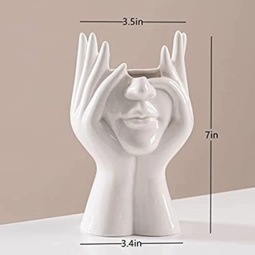 Ceramic Face Vase, White Flower Vases for Decor Female Form Head Half Body Vase Boho Unique Decorative Modern Style for Home Living Room Office Book Shelf (Medium) - color: C(medium)