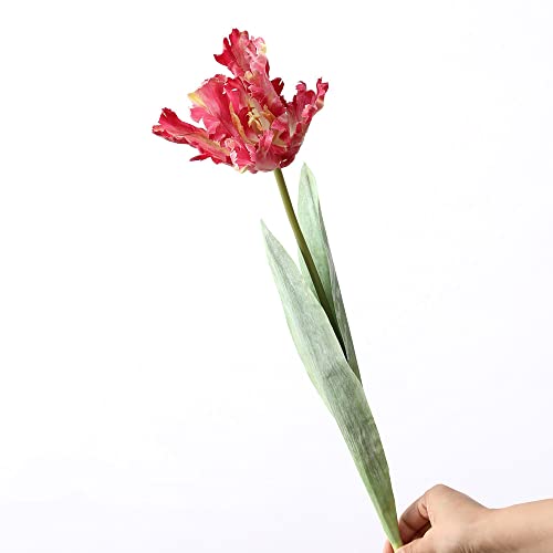 XZJMY Artificial Tulip Flowers,27.2in Fake Flowers Artificial Flowers Parrot Tulips Long Stem Faux Plants Branch Greenery Vase Filler for Home Office Decor (2PCS,Pink)
