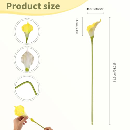 Yellow Calla Lily Artificial Flowers 22PCS 25" Real Touch Long Stem Faux Calla Lillies for DIY Wedding Bouquet Party Home Decor (Yellow) - color: Yellow