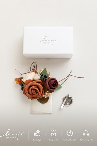 Ling's moment Pocket Boutonniere Single, Boutonniere for Men Groom for Wedding, Prom, Homecoming, Anniversary, Graduation, etc.Orange Terracotta Fall, 6" W x 5" H - color: Or-orange Terracotta Fall, size: 6" W x 5" H