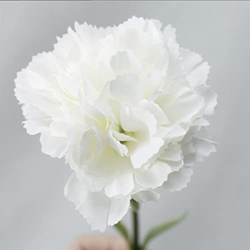 OUKEYI 18inch Artificial Flowers 10pcs Carnations Flowers Silk Hydrangea Bridal Wedding Bouquet for Home Garden Party Office Coffee House Decorations (White) - color: White