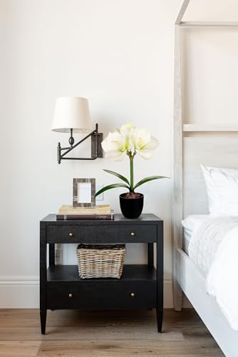 Briful White Amaryllis Fake Flowers 17.3'' Tall Silk Amaryllis Plant in Black Pot Artificial Floral Arrangement with Decorative Bulb for Home Office Bathroom Kitchen Table Holiday Décor - color: White, size: Black Plastic Pot