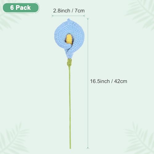 M METERXITY 6-Pack Crochet Flowers, Knitted Artificial Wool Calla Lily for Mother's Day/Wedding/Birthday/DIY Decor, Handmade Knitted Flowers [Blue] - color: Blue
