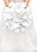 YIFUwedding Bridal Wedding Rose Calla Lily Bouquet Party Decoration Artificial Flowers Bridal Bouquet 9 inch Wedding Bouquet (White)