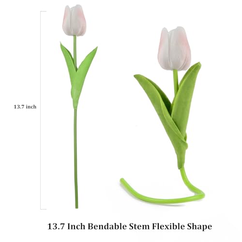 Artificial Tulips Bridal Wedding Festival Decor Bouquet Real Touch PU Flower Bouquet Pack of 20 (Light Pink) - color: Light Pink