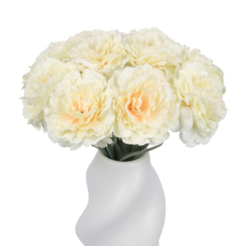 Champagne Carnations Artificial Flowers 10Pcs Large Carnations Flower Heads Lush Silk Flowers Bouquet with Stems for Wedding Bouquets Bridal Home Table Centerpieces(Champagne) - color: Champagne