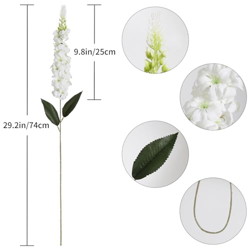 IPOPU 8PCS White Snapdragon Artificial Flowers Delphinium Artificial Silk Flowers Long Stem Hyacinth Fake Flowers for Wedding Home Outdoor Party Floral Arrangement Centerpiece Table Decoration (White) - color: White