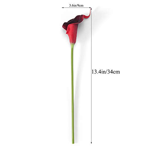 Crafjie 22pcs 13.4 Inch Burgundy Flowers Lataex Real Touch Artificial Calla Lily Flowers, for Home Decor, Office, Kitchen, Wedding Decorations, and centerpieces - color: Dark Red
