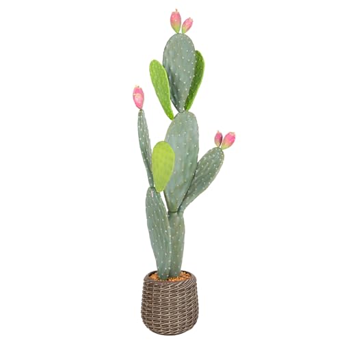 Nafresh UV-Resistant Tall Faux Cactus in Brown Woven Planter,41" Fake Plant with Realistic Pads & Vibrant Fruits,Artificial Cactus Indoor Outdoor for Home Office Living Room Bedroom Foyer Porch Decor - size: 41in