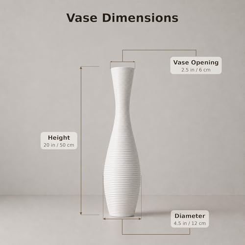 Leewadee Decorative Tall Floor Vase for Living Room Decor, 20″, White, Resin - color: White, size: 20 inches