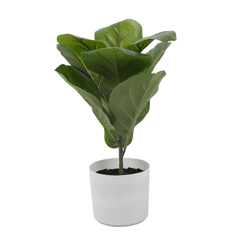 Alupssuc 1.5FT Artificial Fiddle Leaf Fig Tree with White Planter Pot, 1.5 feet Tall Fake Tree for Home Decor, Faux Ficus Tree Fake Moss for Indoor Outdoor Office Living Room - size: 1ft 6in