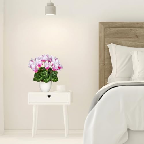 Hollyone Artificial Cyclamen Flowers Plant Potted Fake Silk Flower Plants in White Pot Faux Pink Cyclamen Flowers Arrangement Home Decor Office Bathroom Shelf Desk Decorations - color: Pink, size: Cyclamen Flowers