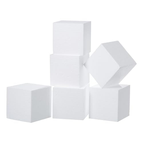 Crafare 4x4x4inch Square Foam Blocks 6 Pack Polystyrene Foam Cubes for Craft Arts School Projects Sculptures Floral Arrangements Modeling and Centerpieces - size: 4x4x4in 6pcs