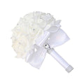 Wedding Bouquets for Bride, Bridal Flowers for Wedding, Bride Bridesmaid Hand Flowers Bridal Bouquet Crystal Diamond Silk Roses, Artificial Flowers Bouquet for Church Wedding Party (White) - color: White
