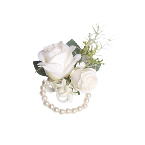 Wedding White Wrist Corsage for Girl Mother Bride Bridesmaids Artificial Rose Flowers Corsage Wristlet Band Bracelet for Wedding Party Bridal Shower Homecoming Ceremony Anniversary - color: White Corsage