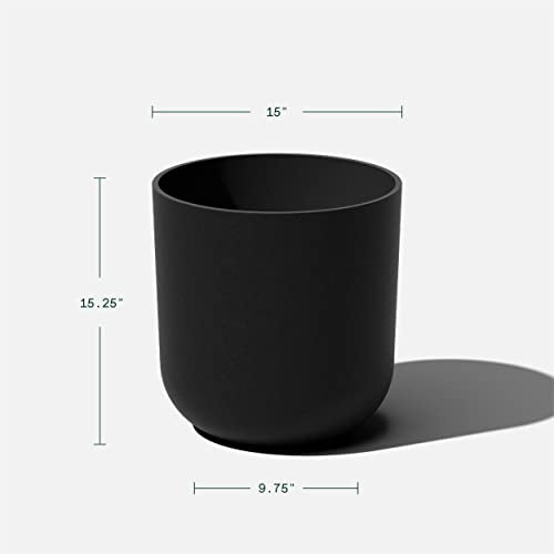 Veradek Mason Series Lima Planter - Round Planter for Indoor or Outdoor Porch/Garden | Made from Plastic-Stone Composite with Drainage Holes | Modern Décor for Succulents, Flowers, Small Plants - color: Black, size: 15 inches - 2 Pack with Saucers