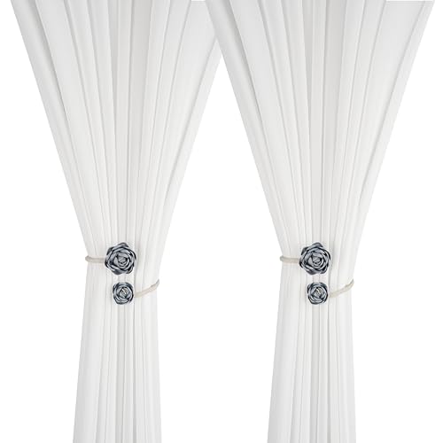 SUQ I OME 2 Pieces Handmade Artificial Rose Flower Curtain Holdbacks,Curtain Tiebacks Clips Creative Window Drape Twist Tie Backs European Style Curtain Holders Decorative Draperies Holdbacks (Blue) - color: Blue