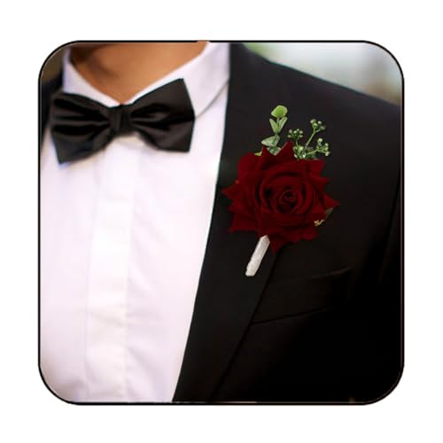 Wedding Boutonniere Groom Flower Buttonholes Groomsmans Prom Party Suit Decoration Anniversary Accessories for Man - color: Red