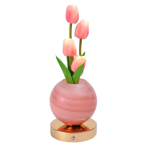 Tulip Flower Planet Lamp with Remote Control, Rechargeable Cordless Touch Dimming Artificial Flower Desk Lamp, LED Night Light Romantic Gifts for Girl Women Grandmother (Remote Control) - style: Remote control