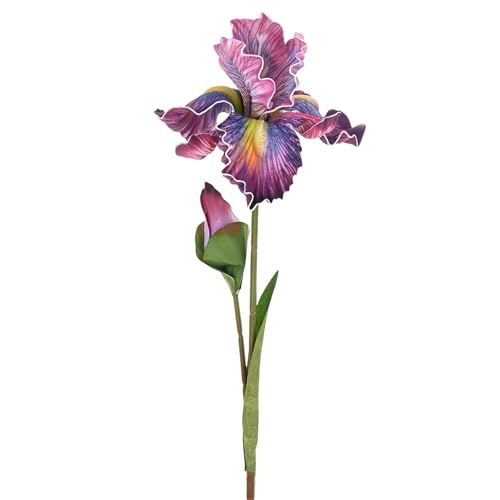 M METERXITY 1-Pack Purple Red Artificial Iris Flowers with Flower Bud,17.7 Inch Faux Iris PU Bouquets Real Touch Faux Flowers for Home/Wedding/Christmas/Party - color: Purple Red