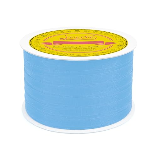 Light Blue Organza Ribbon 1/4 inch x 200 Yards Sheer Chiffon Ribbon for Gift Wrapping Wedding Invitations Party Decoration Bridal Bouquets Crafts - color: Light Blue, size: 1/4" X 200 Yards