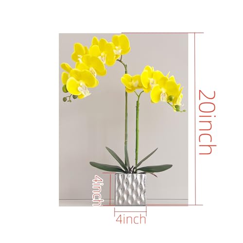 Artificial Orchids Silver Vases Orchids Artificial Flowers Yellow Orchid Height 20 inches - color: Yellow
