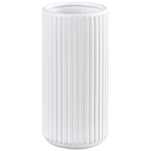 White Ceramic Flower Vase for Pampas Grass, 10 inch Large Decorative Centerpiece Ribbed Vase for Dining Table, Office Desktop, Shelf Bookshelf, Mantel, Entryway, Bathroom, Countertop, Farmhouse, Gift - color: Ceramic White, size: 10 inch