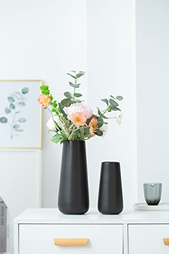 11 Inch Tall Matt Black Ceramic Vase for Flowers & Pampas Grass, Classic Rustic Style Decorative Vases for Home Decor Table Centerpieces - color: Matt Black