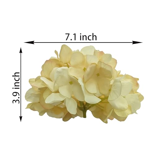 7.1''Champagne Hydrangea Artificial Flowers,10 Pcs Artificial Silk Hydrangea Heads,81 Petals Faux Hydrangea Flowers Heads with Stems for Home Wedding Baby Shower Decor(Champagne) - color: Champagne