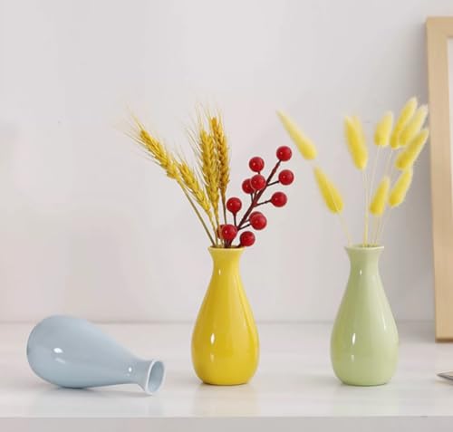 Small Ceramic Bud Vase Flower Single Stem Vase Mini Decorative Floral Holder Home Decorative Floral Centerpiece for Home Decor Centerpiece Wedding Party Table Vase (Yellow) - color: Yellow