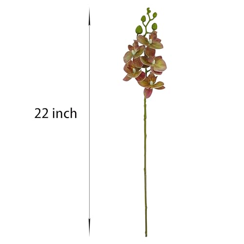 ATFL 8 Pack Pink and Green Orchid Artificial Flowers Real Touch, 22'' Artificial Fake Faux Silk Orchid Stem Bouquets for Wedding Party Home Garden Decor,Orquideas Artificiales para Decora - color: Pink and Green