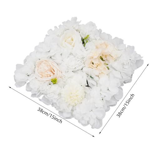 12Pcs Artificial Flower Wall Panel 3D Floral Backdrop Walls15 X 15" Flower Wall Decor Panel Flower Backdrop for Party Home Background Decor, White & Champagne - color: White, Champagne