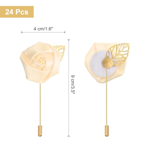uxcell 24pcs Light Yellow Rose Boutonnieres Flower Buttonholes Pocket Boutonnieres Pins for Wedding Ceremony Anniversary Prom Formal Dinner Party - color: Light Yellow