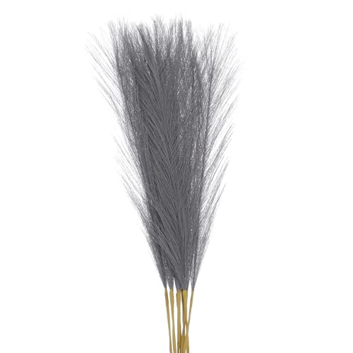 MECCANIXITY 10Pcs Faux Pampas Grass,21"/55cm Fluffy Fake Pampas Grass Decor Tall Artificial Pampas Grass for Living Room Party Wall Vase Wedding Decoration,Dark Grey - color: Dark Grey