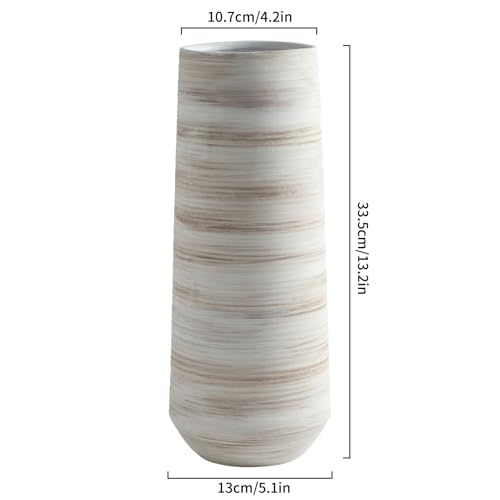 ALMA White Vessel 13 Inch Tall, Large Floor Vase for Wedding and Housewarming|Ceramic Pampas Grass Vase in Minimalist Modern Home Decor, Aesthetic Room Decor, Shelf Decor - color: Cylindrical-white-13''