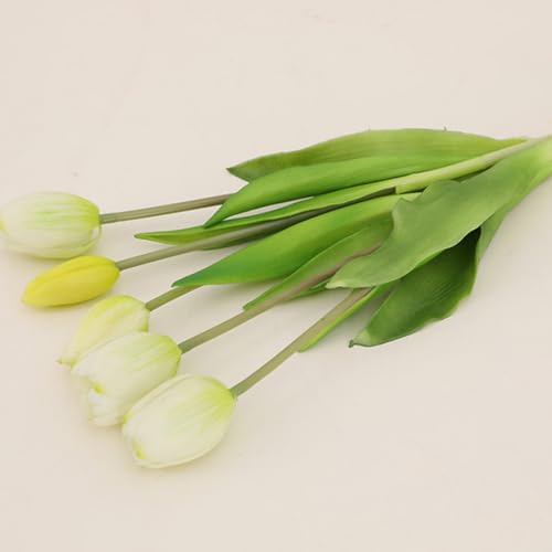 Fake Tulips Real Touch Artificial Flower Bouquet Faux Latex Tulips Flowers for Home Table Party Wedding Decoration 10 Pcs (White) - color: White