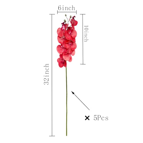 Artificial Phalaenopsis 5 Pcs Artificial Flowers Artificial Orchid Flowers Stem Fake Plants for Décor (Red Spot) - color: Red Spot