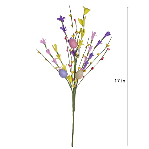 Easter Egg Stems,6pcs 17in/43cm Egg Picks with Forsythia Flowers for Flower Arrangement Vase Easter Decor - color: 6 Pink Color