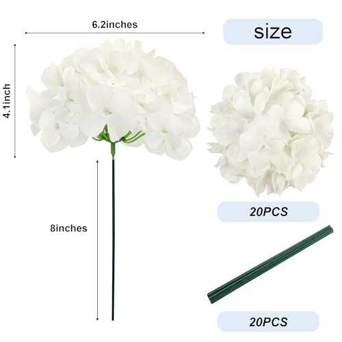 AVIVIHO 20Pcs White Hydrangea Artificial Flowers Bulk Realistic Silk Faux Hydrangea Heads with Stems Ivory Fake Flowers for Wedding,Party,Home,Table Centerpieces, Arch,Baby Shower,Party DIY Decoration - color: Ivory, size: 20PCS