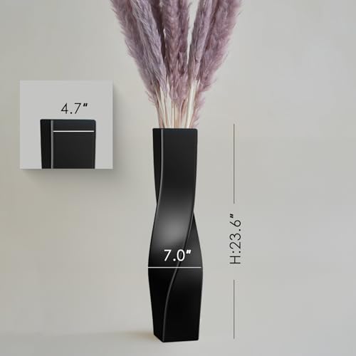 Tall Vase On Floor, 23.62" Twisted Geometric Flower Vase for Home, Living Room, Flower Centerpieces, Shelf, Table, Decor, Creative Unique Decorative Vases - color: Black, size: 23.62 Inches