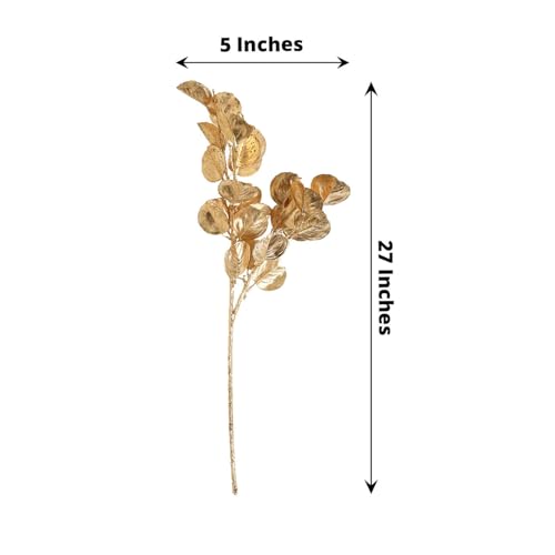 Efavormart 2 Pack 27 inch Metallic Gold Artificial Round Eucalyptus Leaf Branches, Faux Decorative Bouquets for Modern Interior Staging and Event Accents - color: Type11