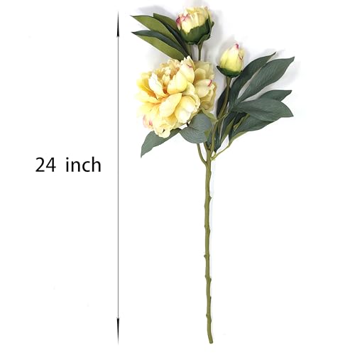 Yellow Peonies Artificial Flowers,4 Pcs Fake Silk Peonies with Stems Real Look,Peony Bush for Home Decor (4, Yellow) - color: Yellow