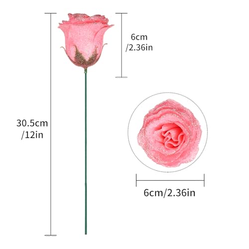 30PCS Glitter Roses Fake Peach Flowers Artificial Roses with Stems for Wedding Bouquet Party Christmas Home Decor(Peach with Silver Glitter) - color: Peach With Silver Glitter