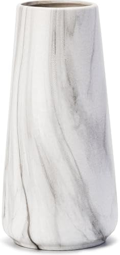 Marble White Vase - 8" Big White Ceramic vase for Flower, Boho Vases for Pampas Grass, Minimalist Modern vases for Home Decor, Table Shelf Living Room Farmhouse Decor - color: Marble White, size: Big