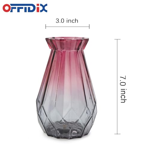 OFFIDIX Glass Vase Gradient Multicolor with Geometric Faceted Design Floral Vase for Weddings, Events, Decorating, Arrangements, Flowers, Office, or Home Decor - color: D-wine Red Gray Gradient