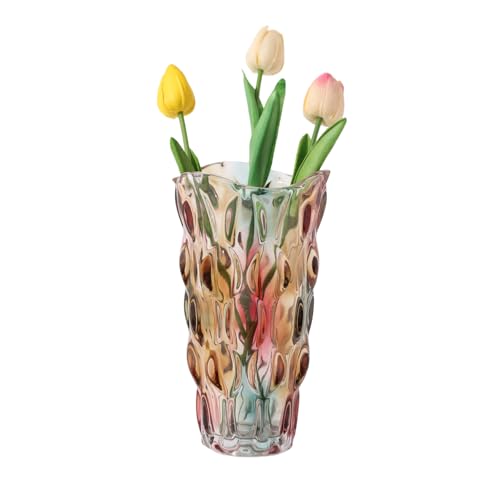 9.5" High Thickened Colorful Glass Flower Vase for Home Decor, Dining Wedding Table Office Holiday Party Centerpiece Decoration - color: Magic Color-waterdrop Style