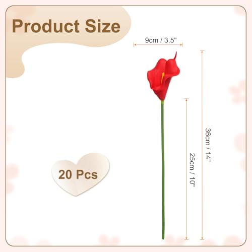 HARFINGTON 20pcs Artificial Calla Lily Fake Silk Flowers Bouquet Real Touch for Home Garden Wedding Party Decoration, Red - color: Red
